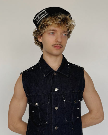 Spiked Denim Trucker Vest