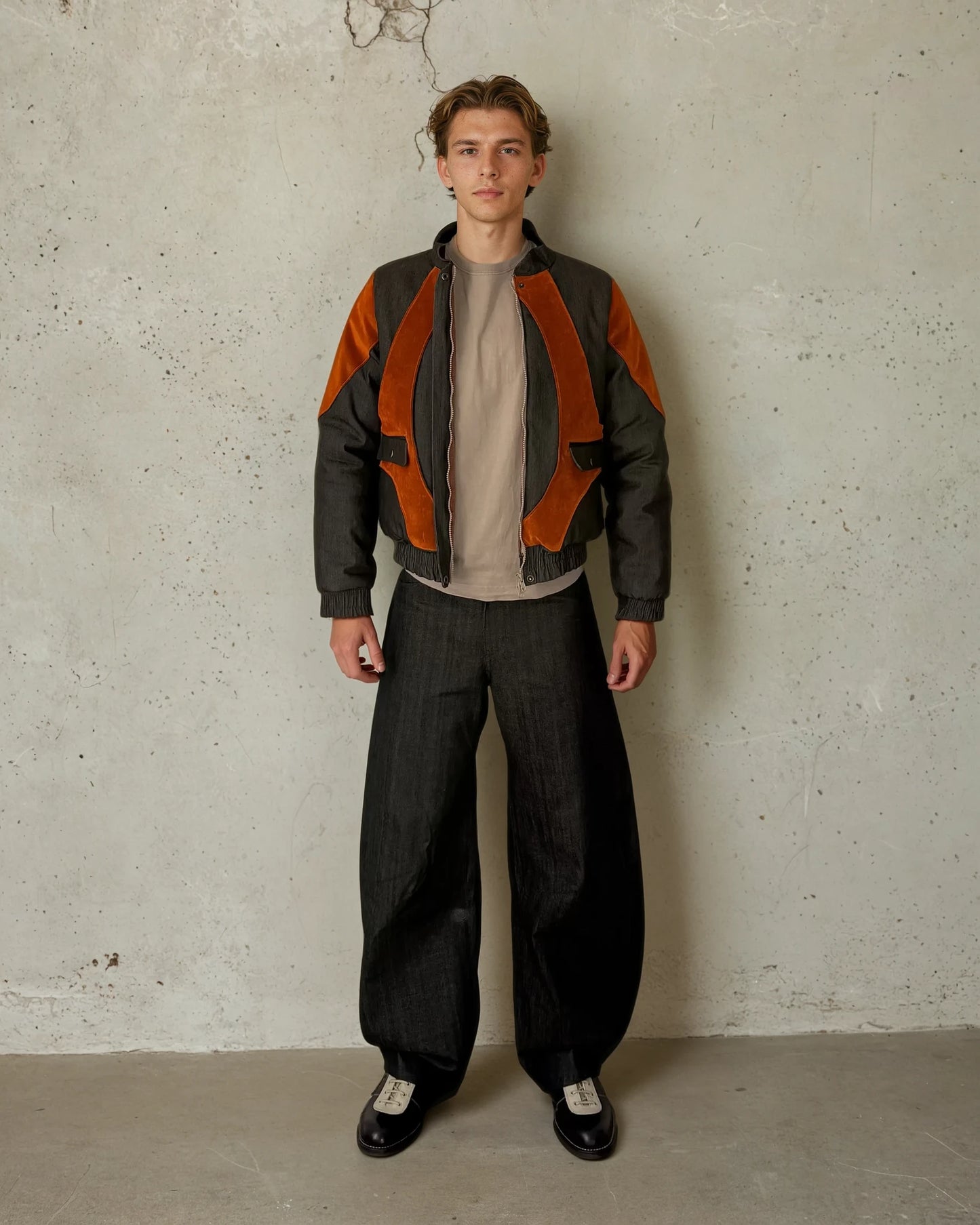 Bomber en daim et denim