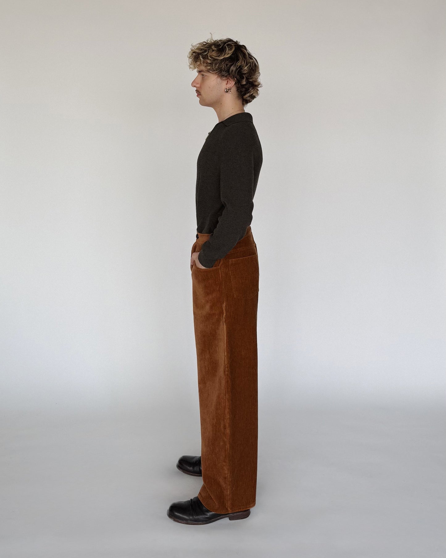 Tobacco Velour Saddle Trousers