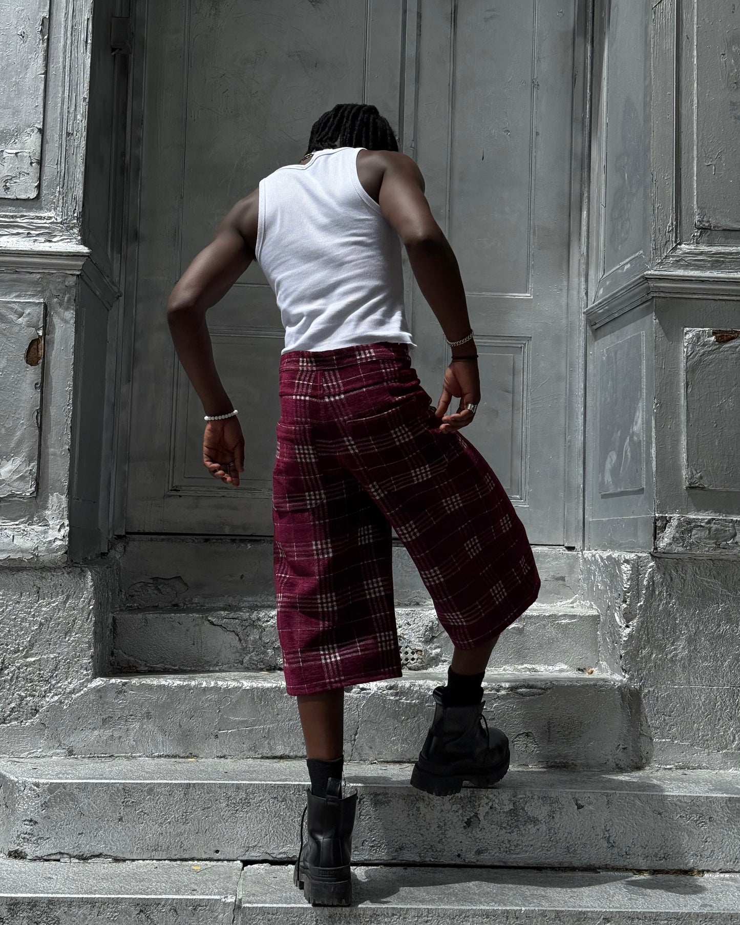 Burgundy Check Shorts