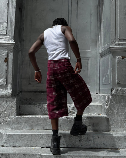 Burgundy Check Shorts