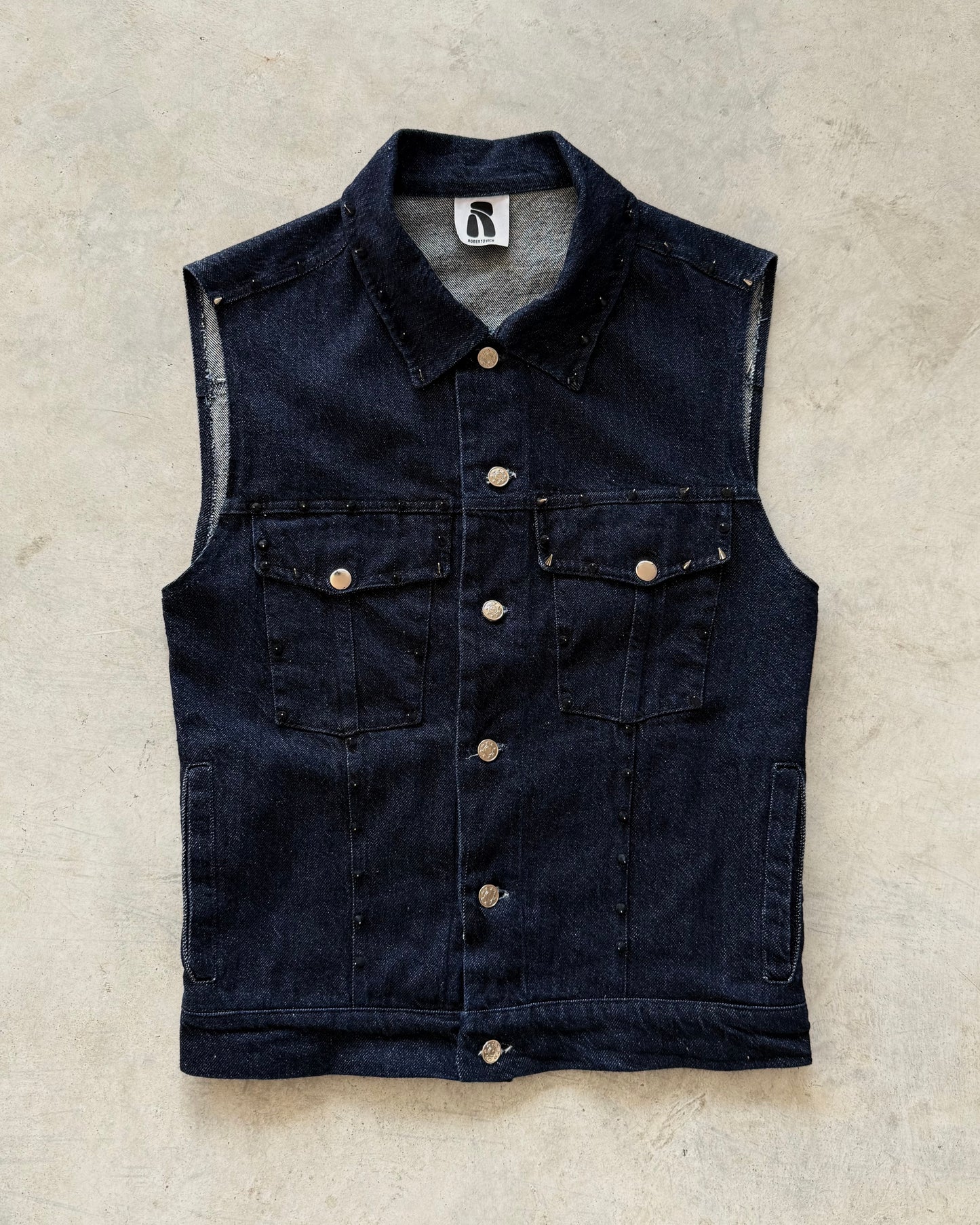 Spiked Denim Trucker Vest
