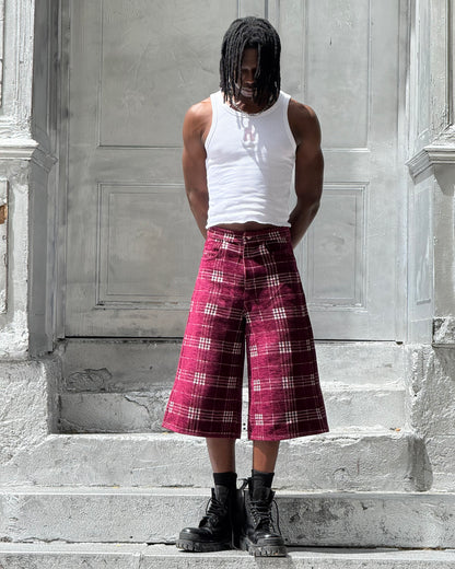 Burgundy Check Shorts