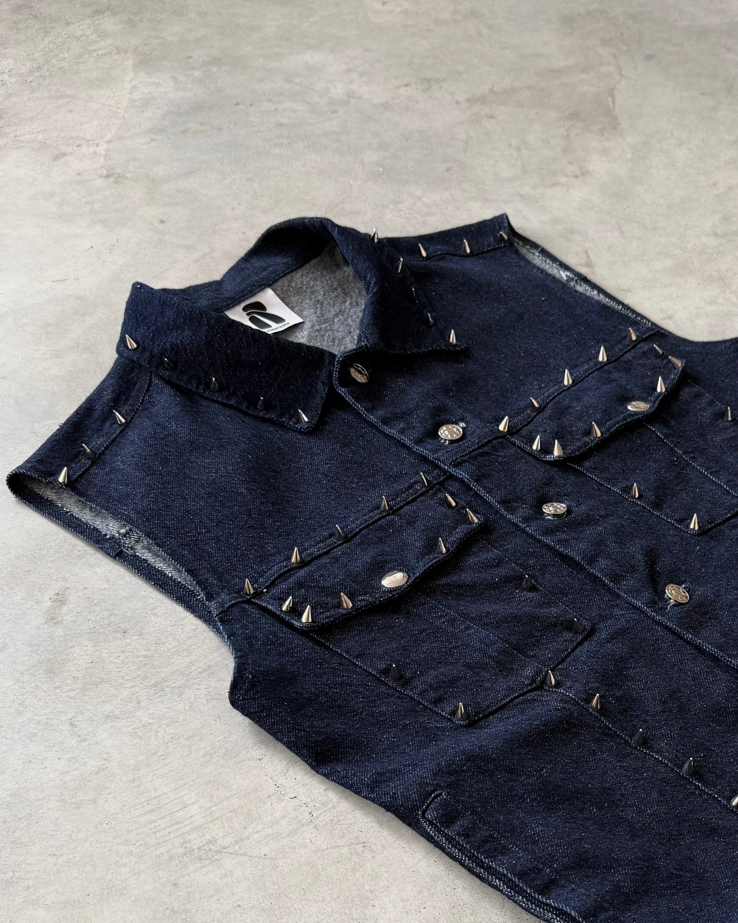 Spiked Denim Trucker Vest
