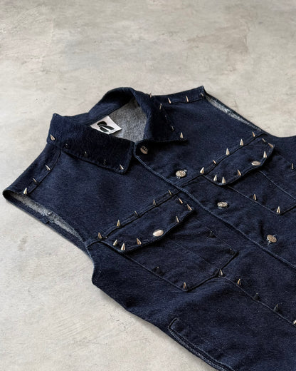 Spiked Denim Trucker Vest