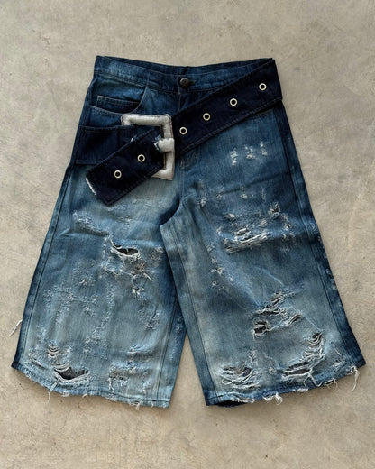 Distressed Denim Belt Shorts
