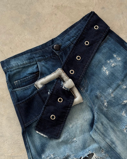 Distressed Denim Belt Shorts