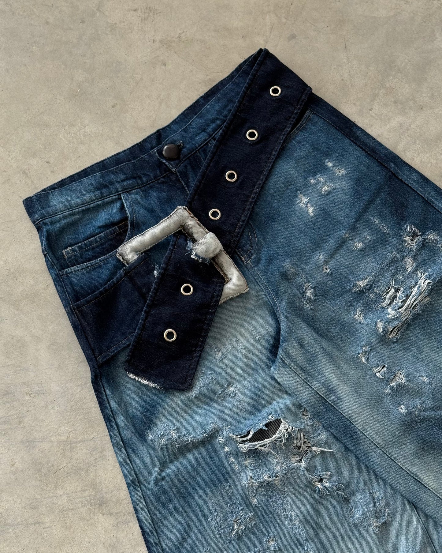 Distressed Denim Belt Shorts