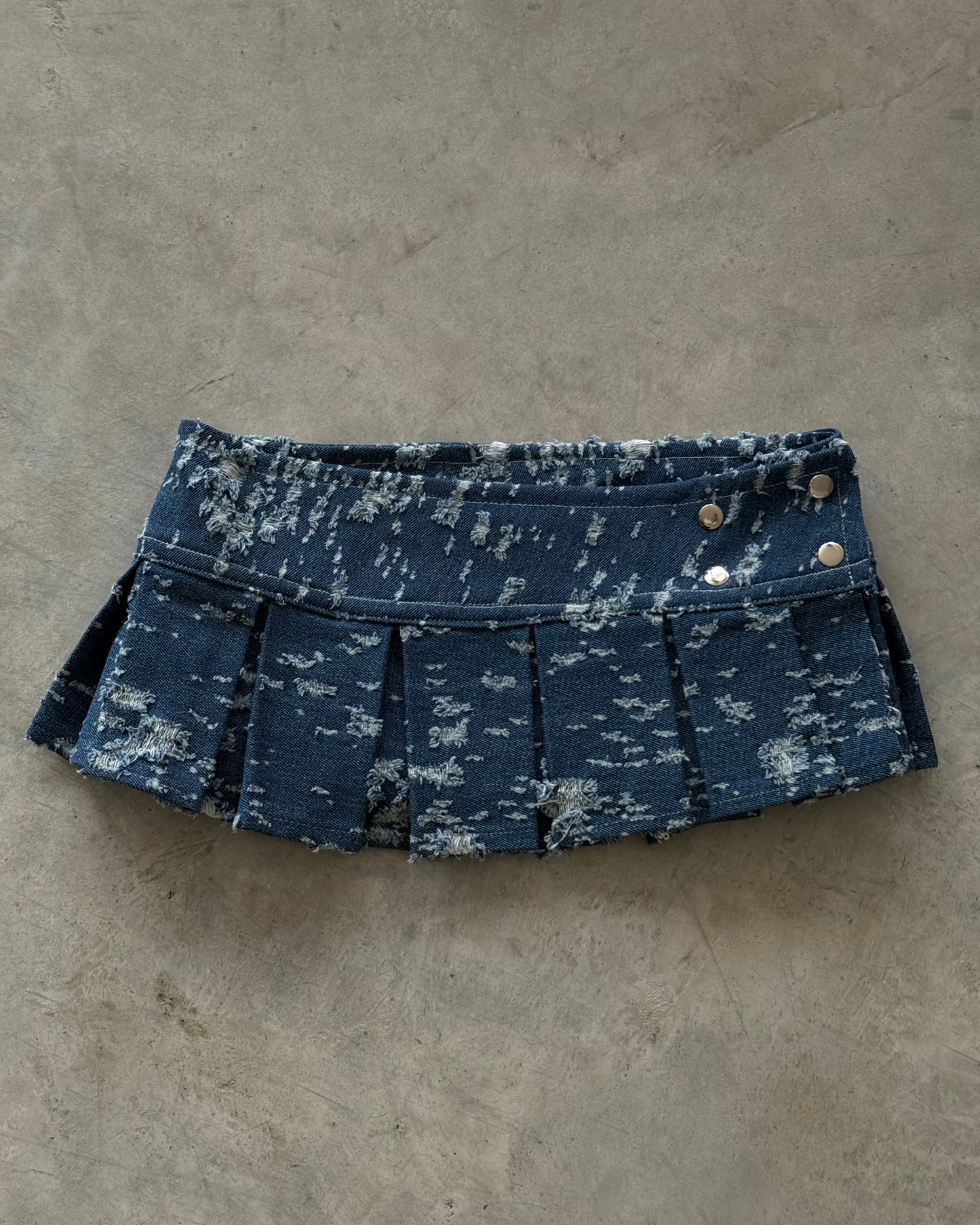 Distressed Denim Pleat Skirt