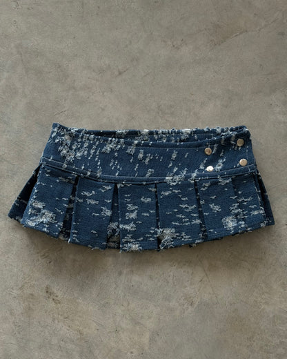 Distressed Denim Pleat Skirt