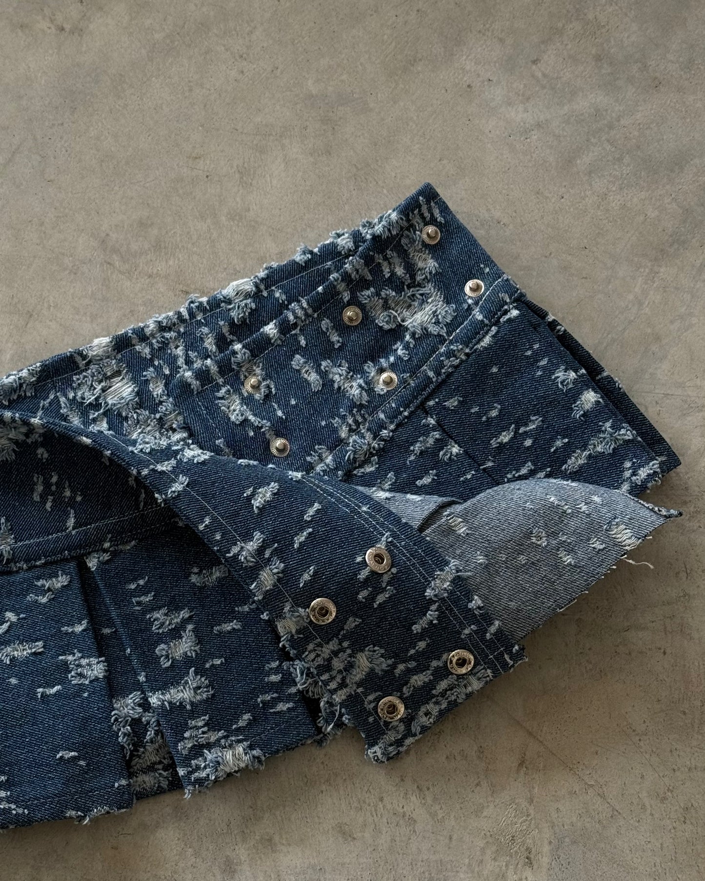 Distressed Denim Pleat Skirt