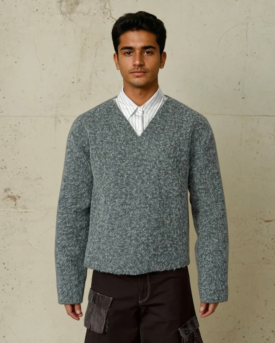 Fuzzy V-Neck Sweater