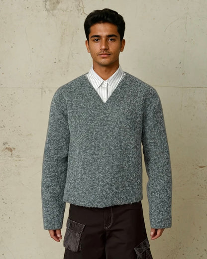 Fuzzy V-Neck Sweater