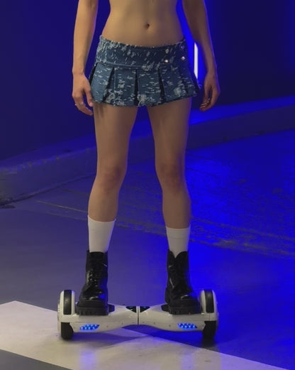 Distressed Denim Pleat Skirt